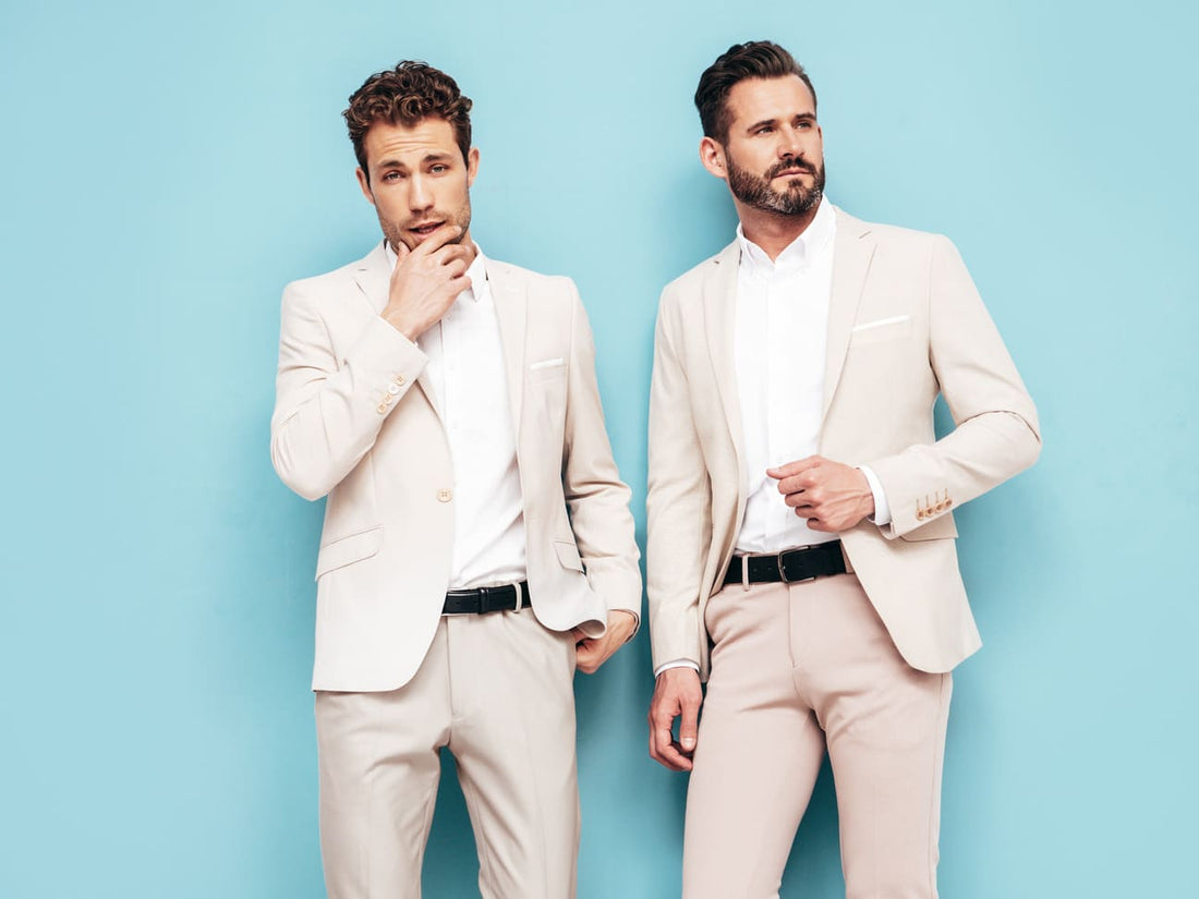 featured image of Semi Formal Wedding Attire Men, Two handsome men in suit posing in studio