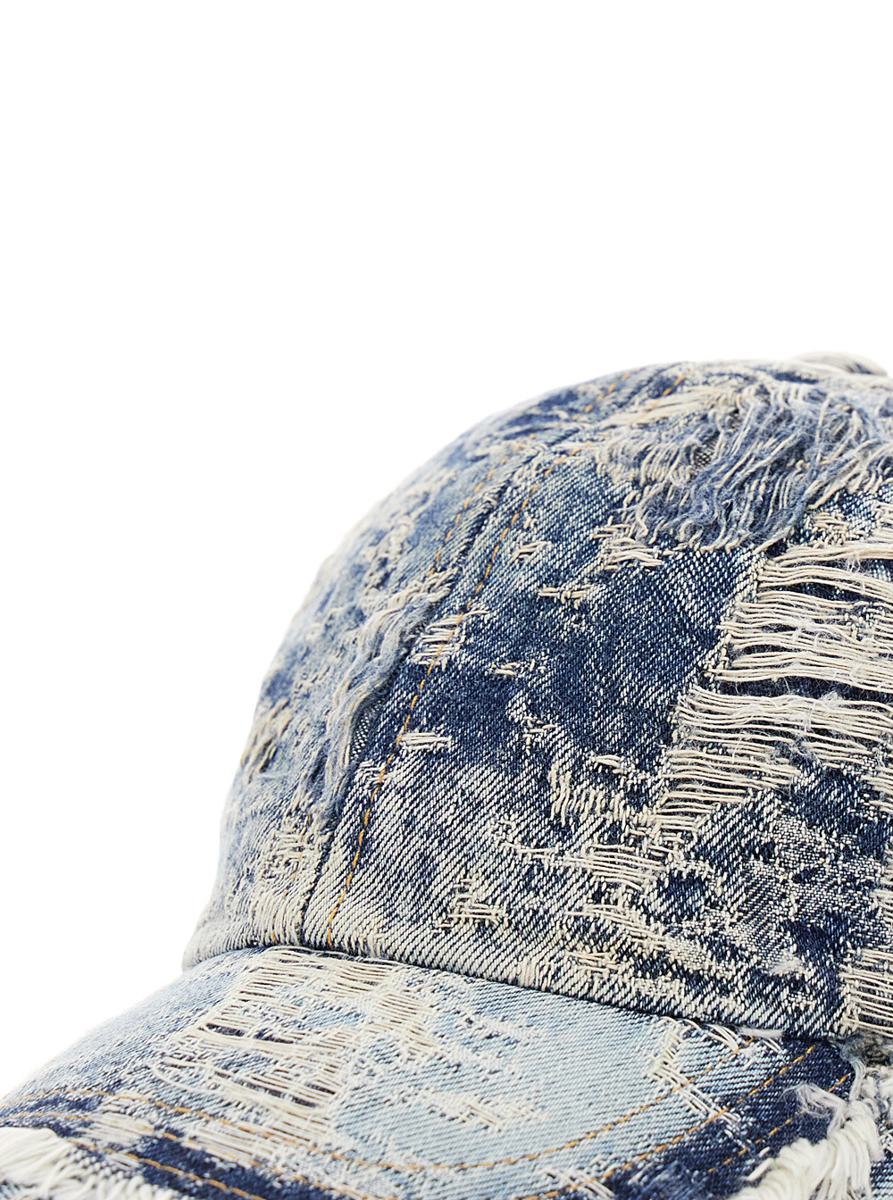 light blue baseball cap with curved brim and distressed effect in denim man