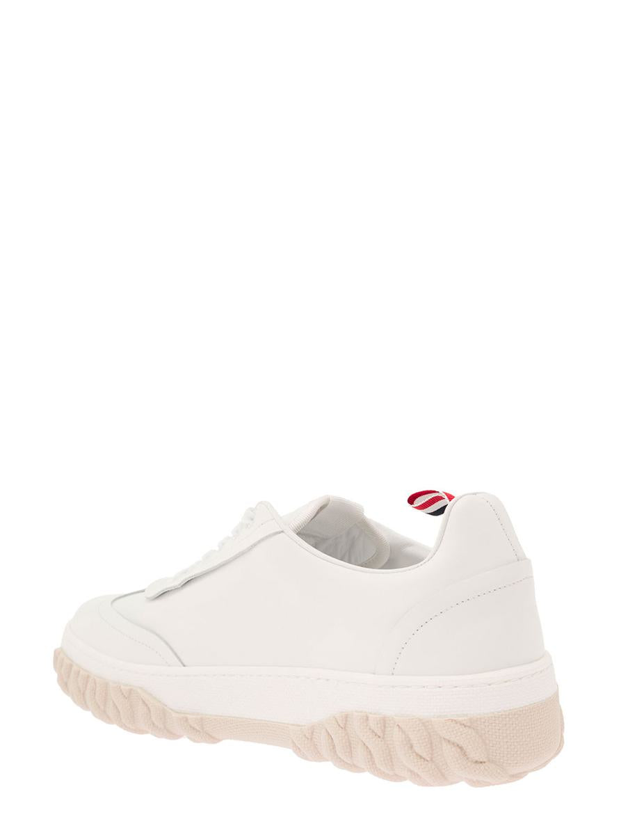 'field' white low top sneakers with cable knit sole and tricolor detail in leather man