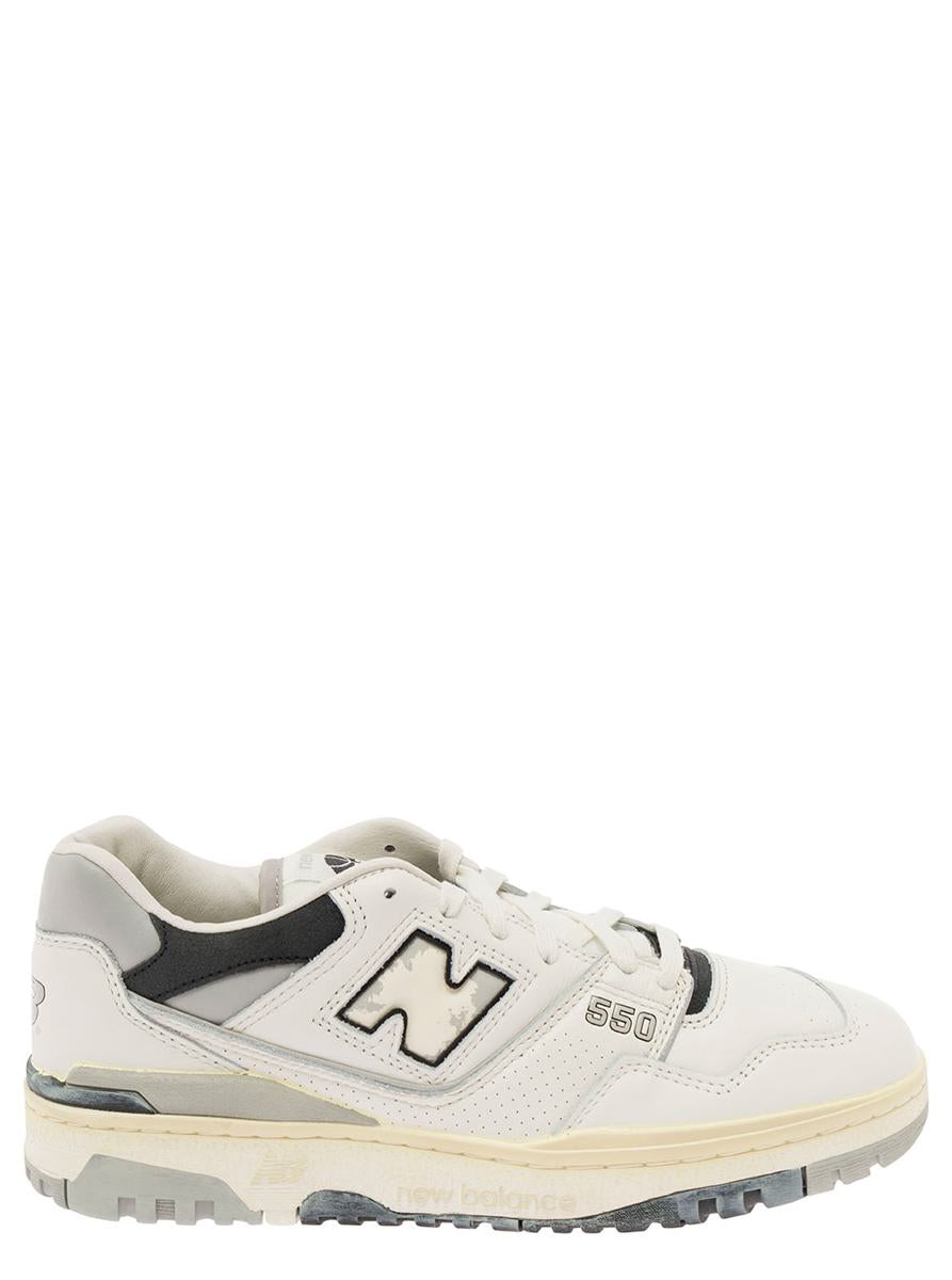 '550' white and grey low top sneakers with logo and contrasting details in leather man