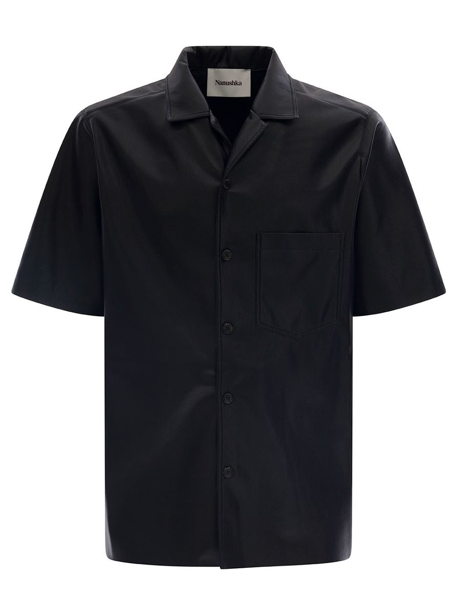 'bodil' black short sleeve shirt in faux leather man