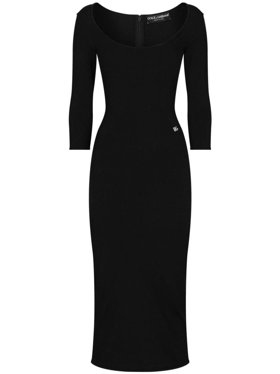 dolce & gabbana fitted midi dress with logo plaque