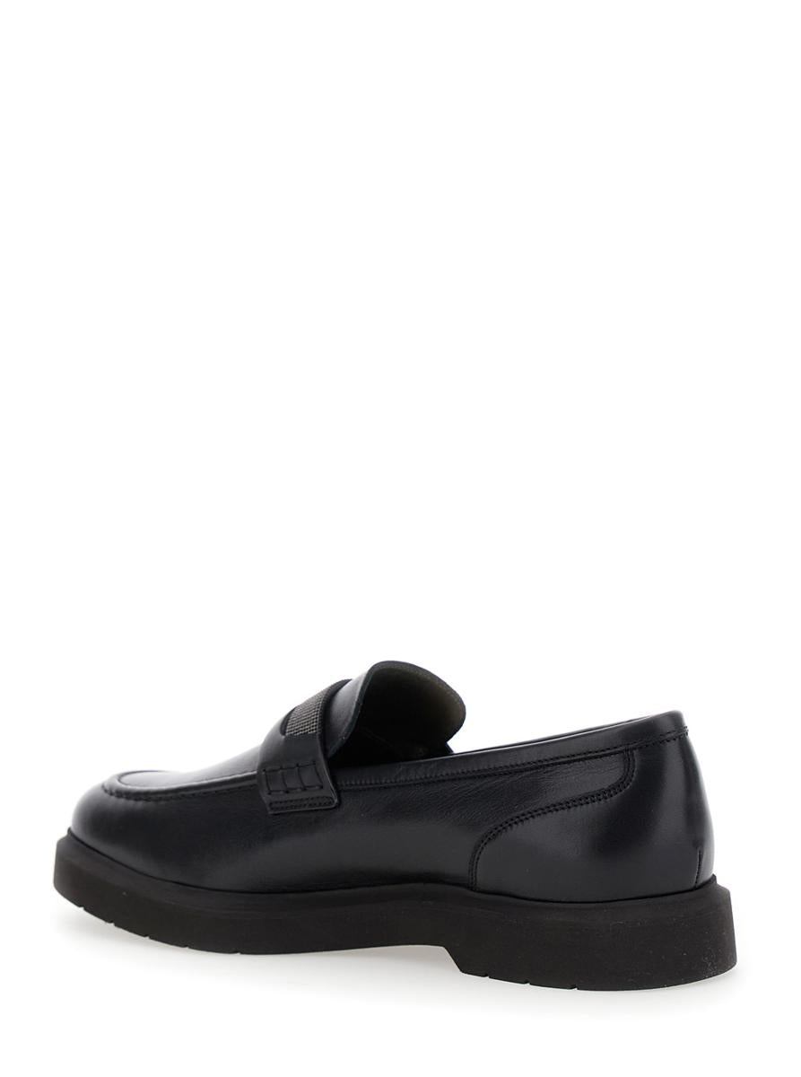 black loafers with monile detail in leather woman