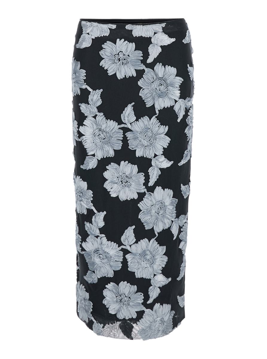 flower mesh pencil skirt