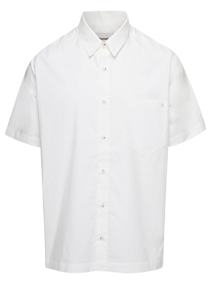 'adam' white short sleeve shirt with tonal letter embroidery in cotton man