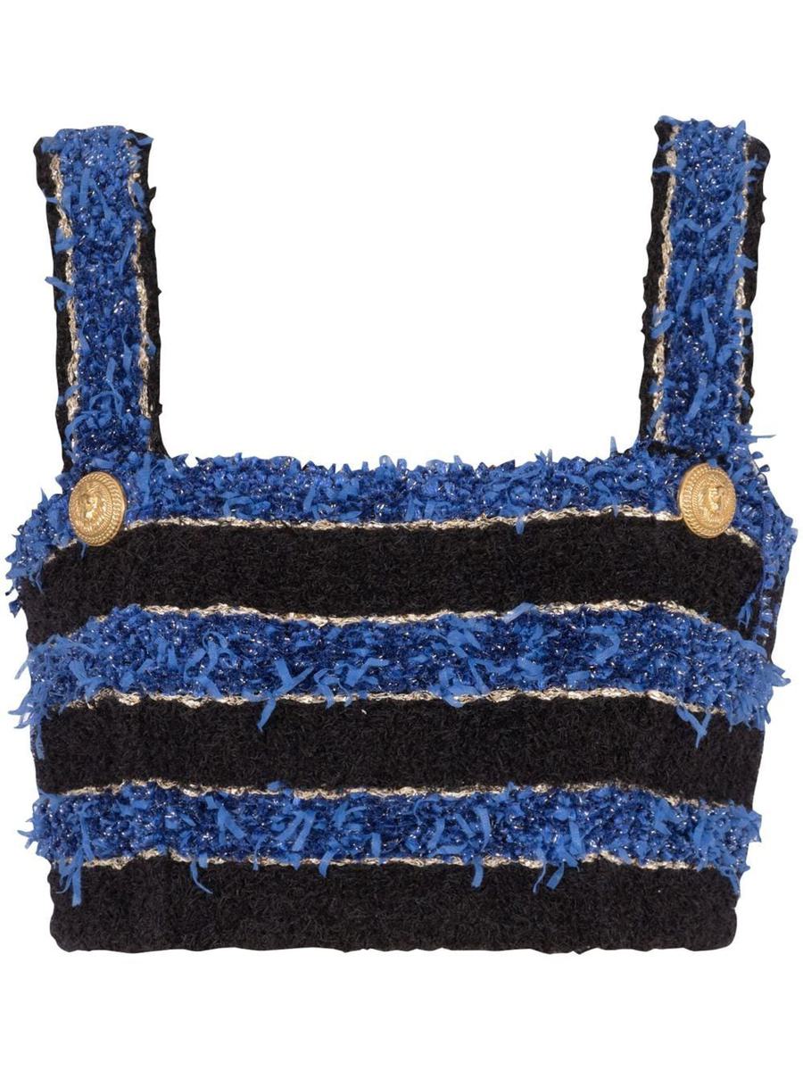 balmain cropped striped tweed bra top