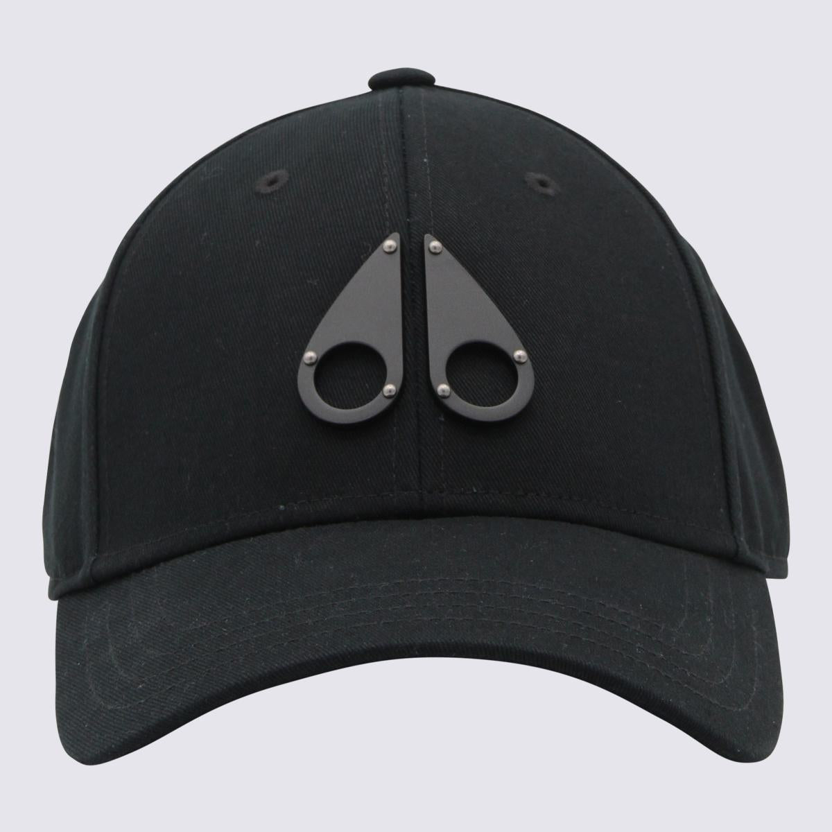 moose knuckles black canvas and leather baseball cap