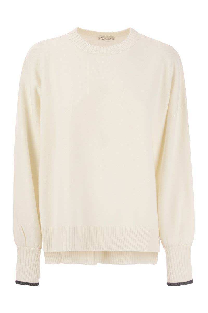 brunello cucinelli cashmere knit with shiny contrast cuffs