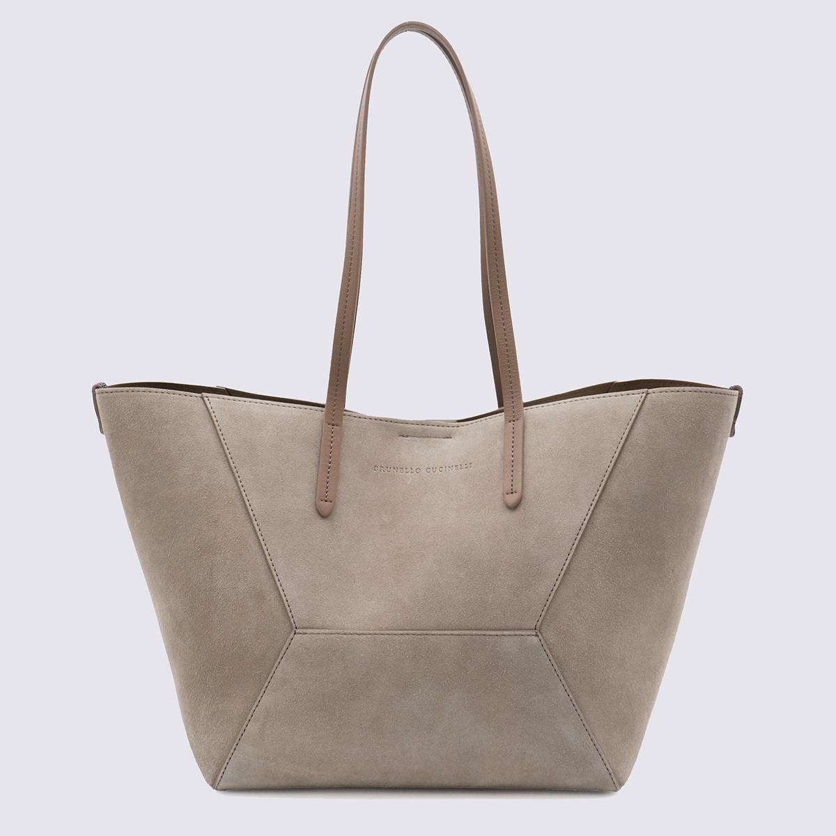 brunello cucinelli light grey leather tote bag