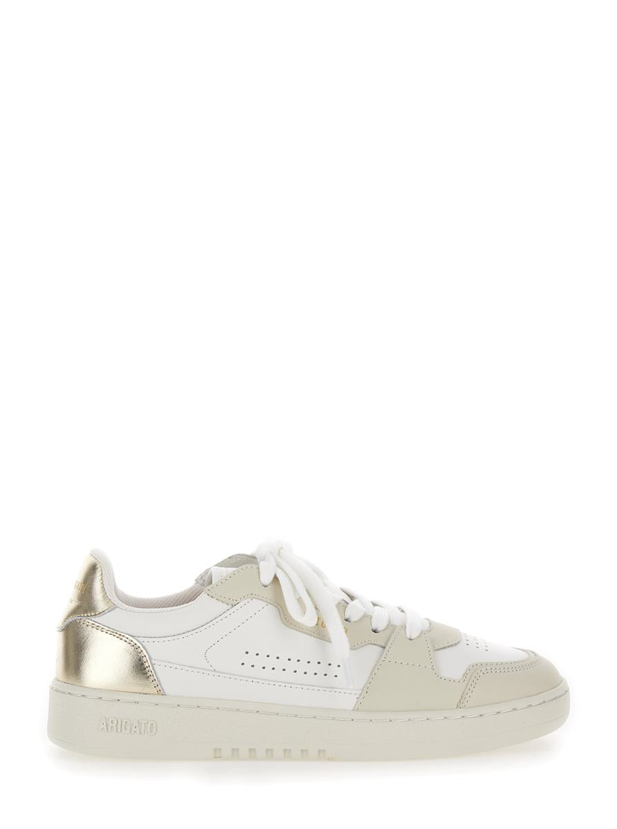 'dice lo' white sneakers with logo detail and metallic heel tab in suede and leather woman