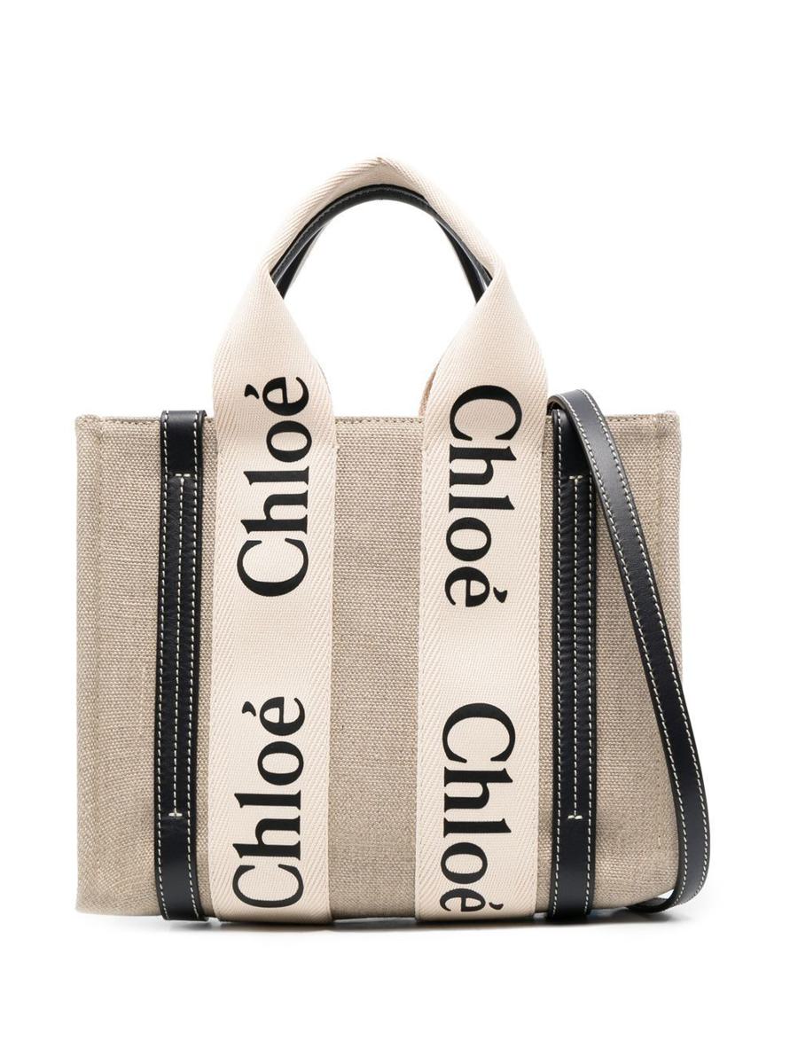 chloé woody canvas and leather tote bag