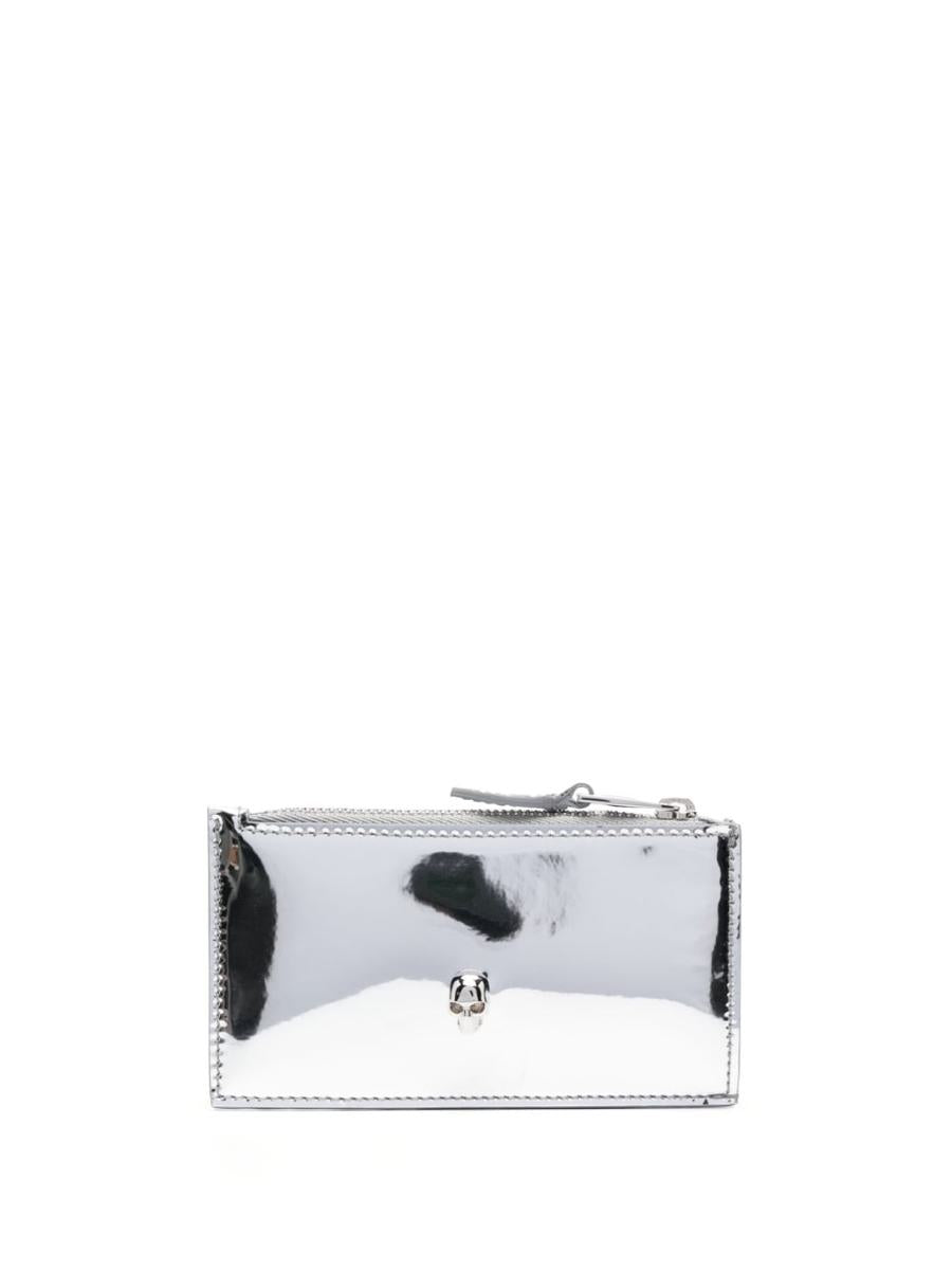 alexander mcqueen skull metallic leather wallet