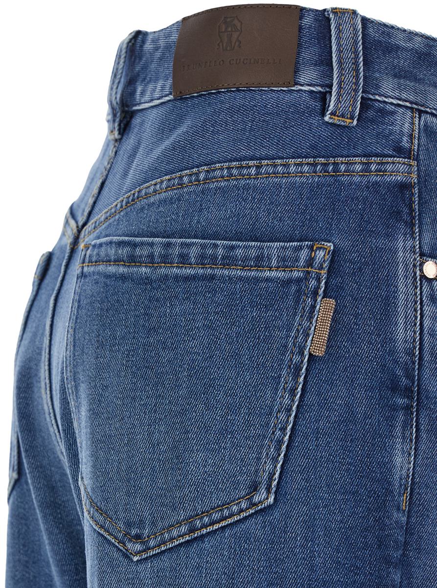 blue jeans with monil detail on the pocket in denim woman