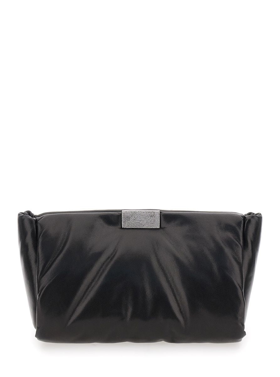 black clutch with monil detail in leather woman