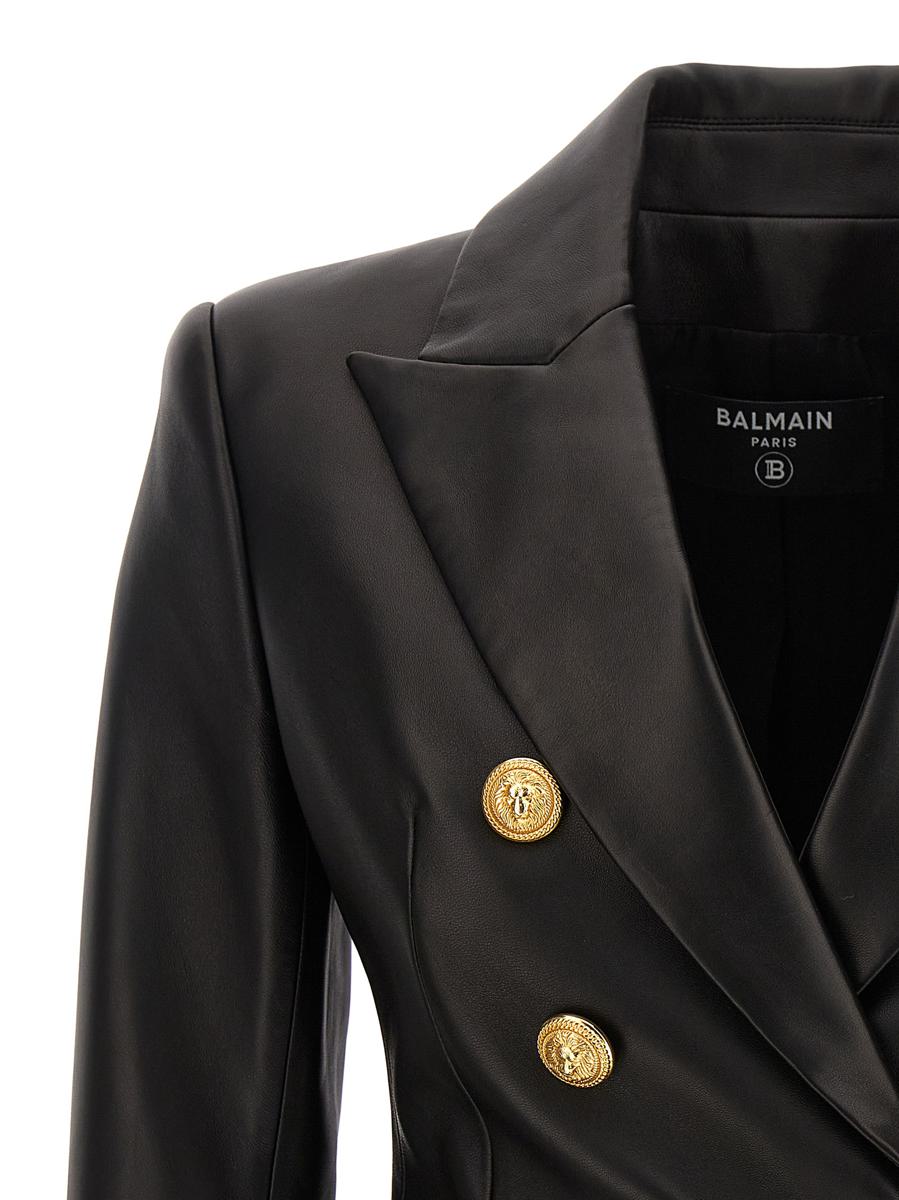 balmain double-breasted leather blazer