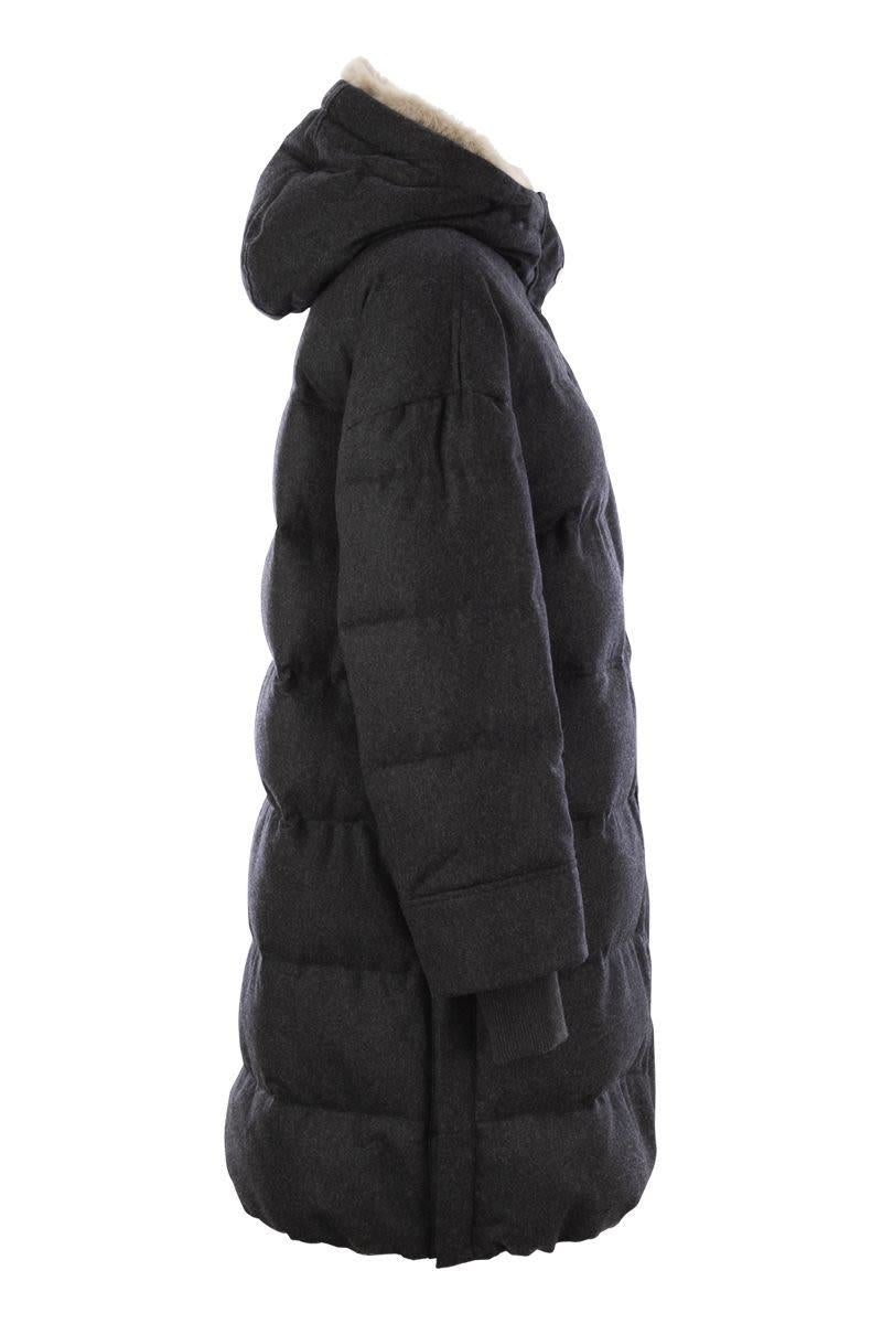 brunello cucinelli pure new wool down jacket with sheepskin hood