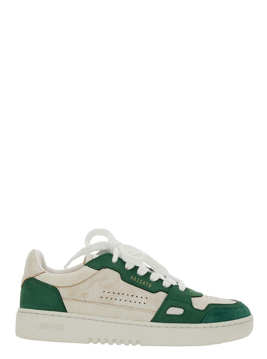 'dice low' green and white low top sneakers with embossed logo and vintage effect in leather woman