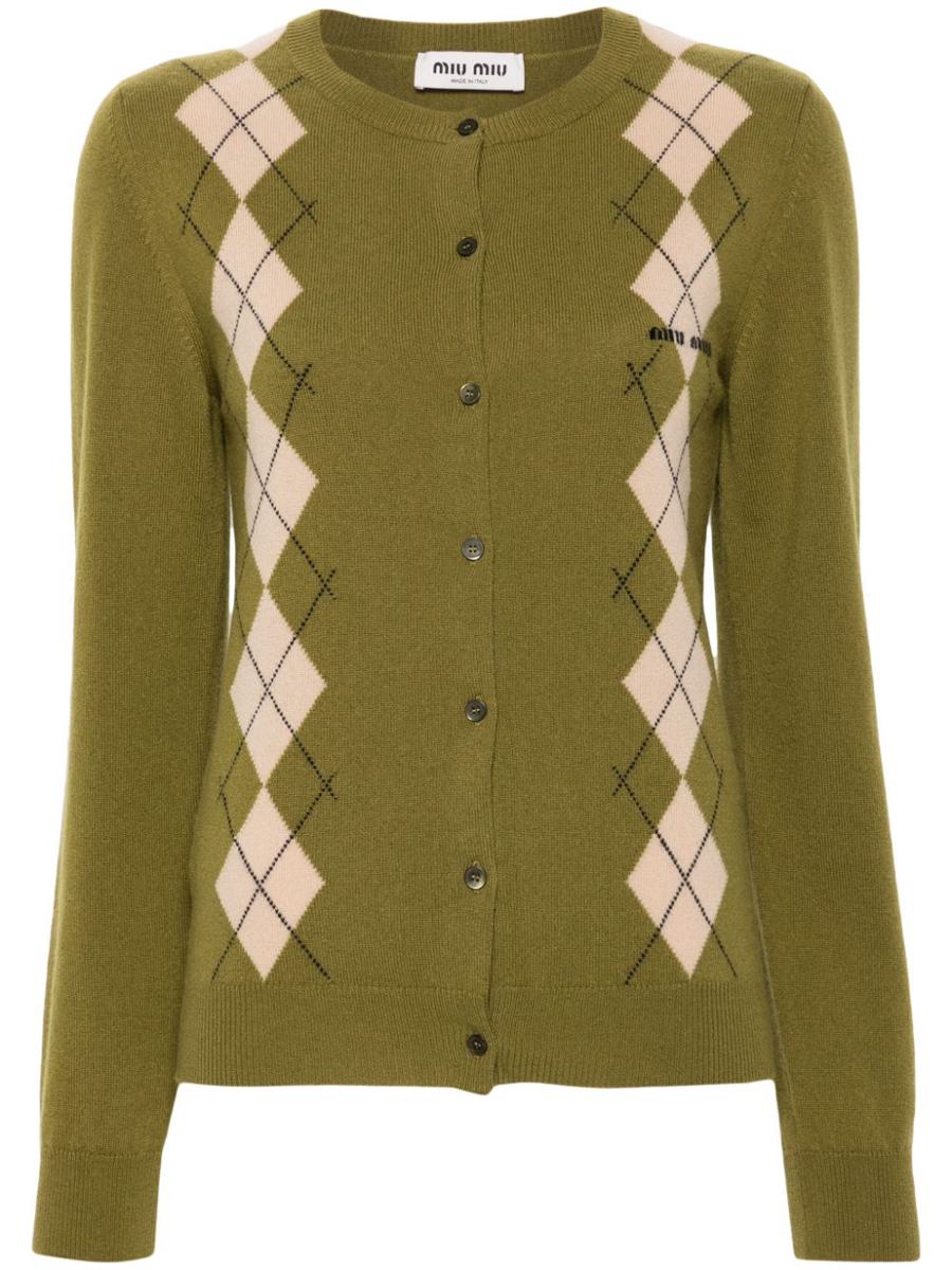 miu miu argyle-knit cashmere cardigan