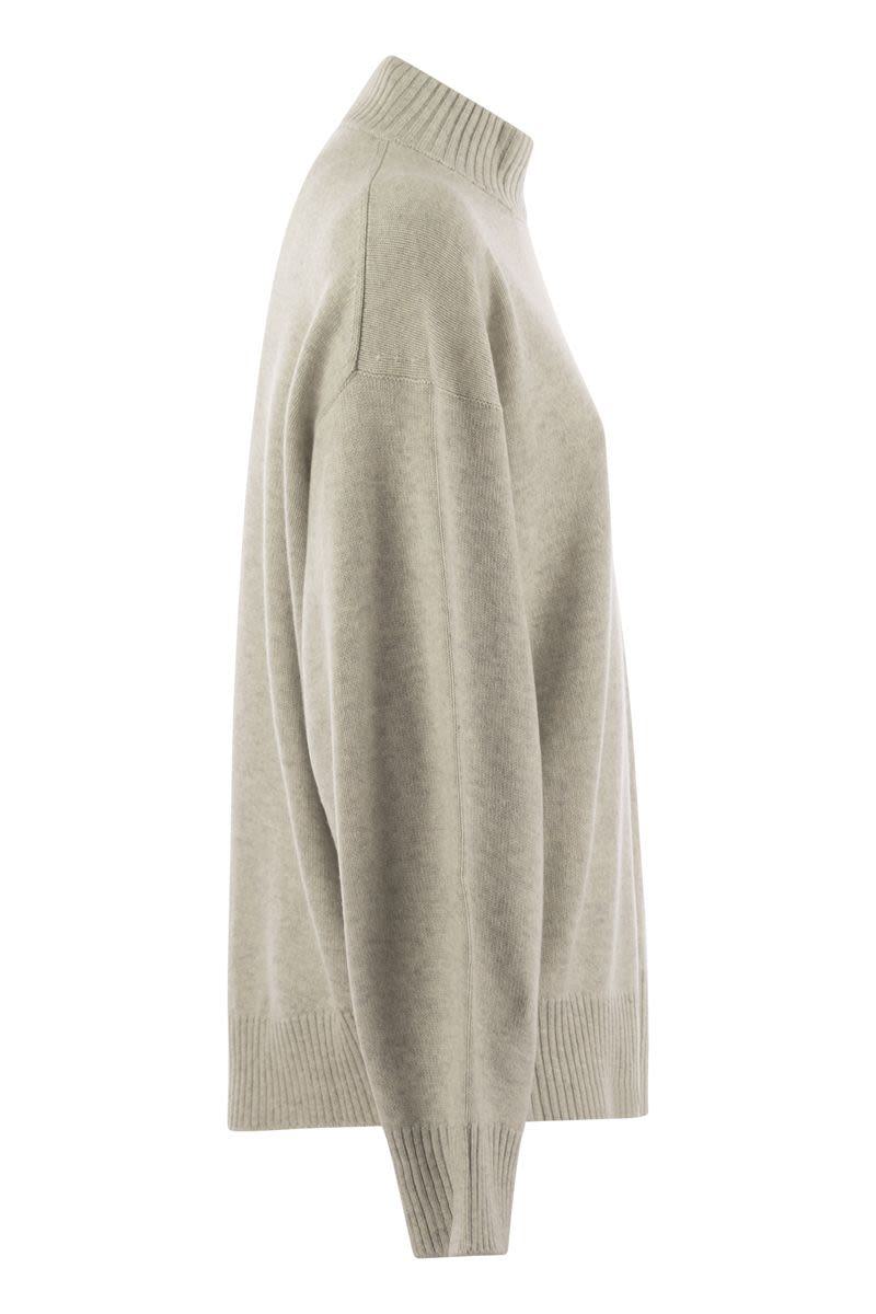 brunello cucinelli cashmere chimney neck sweater with shiny cuff details