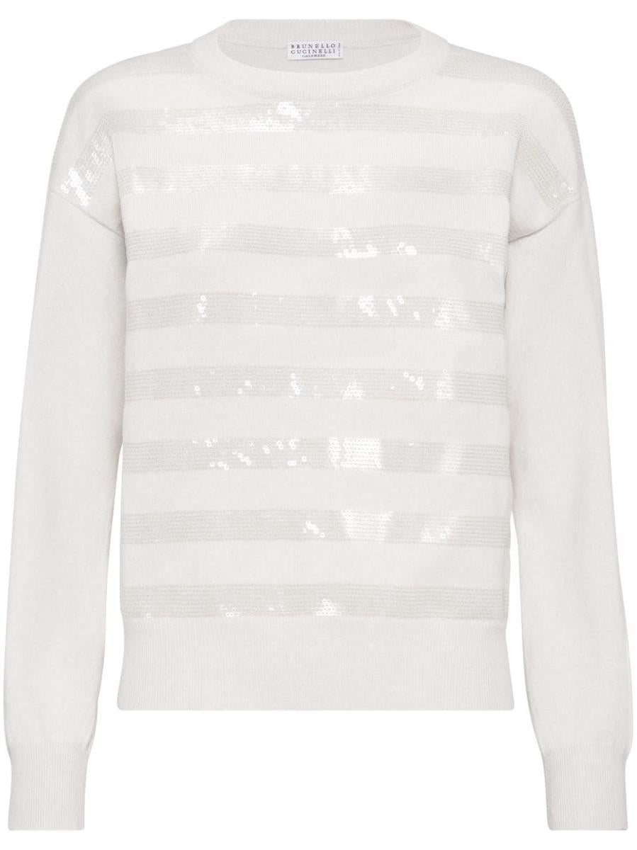 brunello cucinelli dazzling striped embroidered cashmere sweater