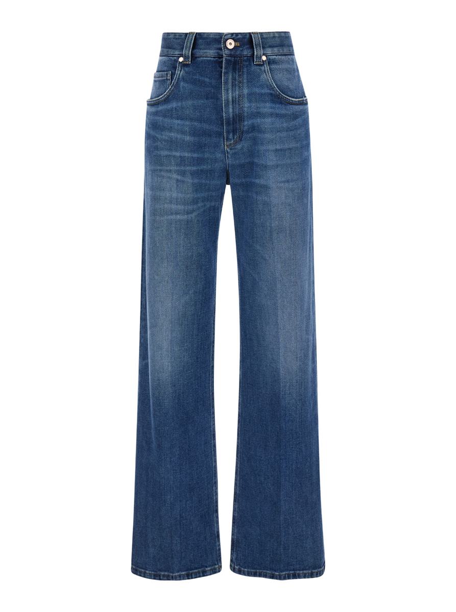 blue jeans with monil detail on the pocket in denim woman