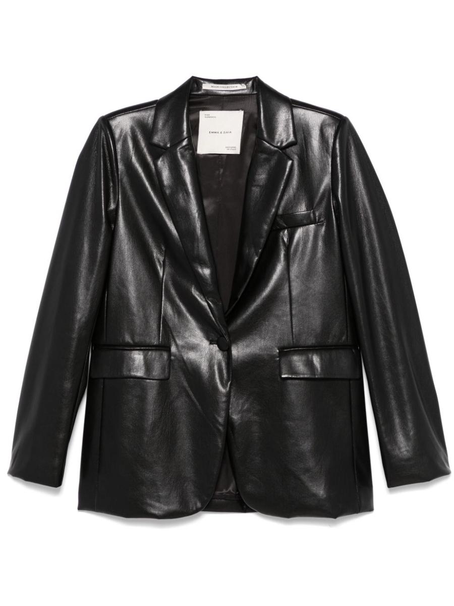 emma&gaia black single-breasted faux leather blazer with pockets