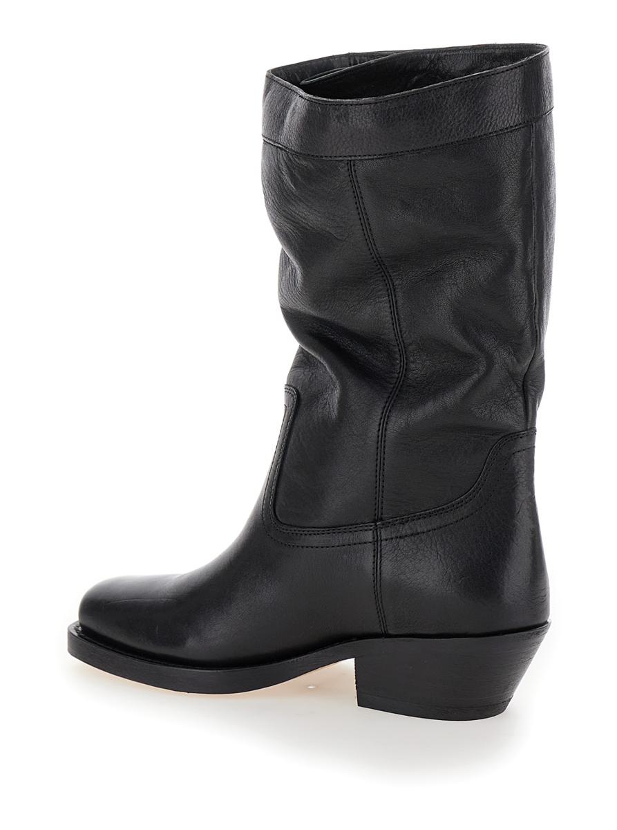 'ademe' black biker boots with buttons in leather woman