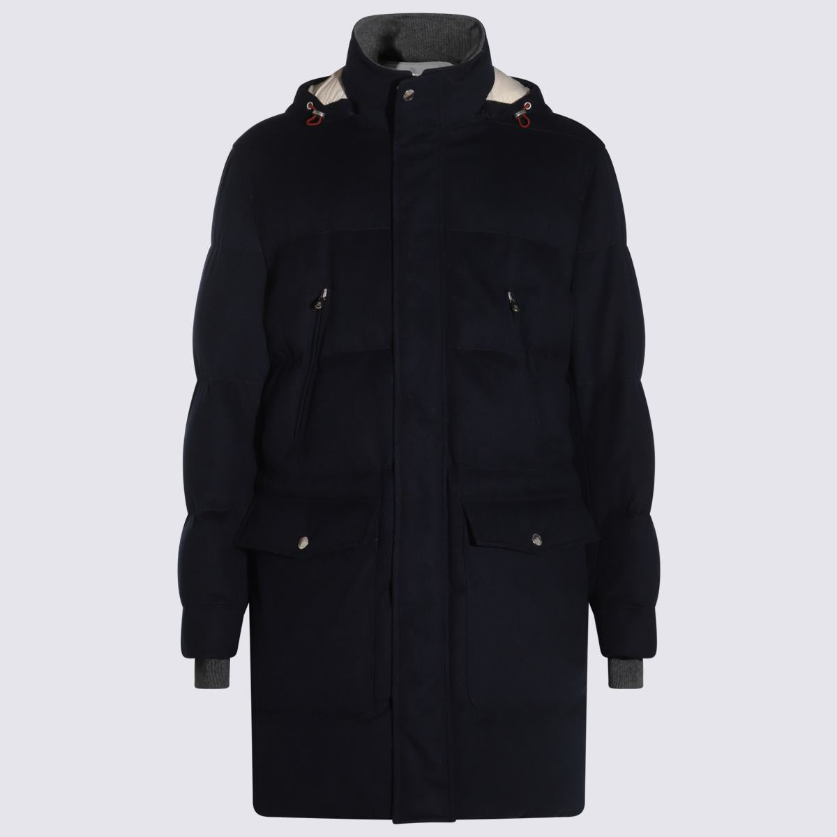 brunello cucinelli dark blue wool down jacket