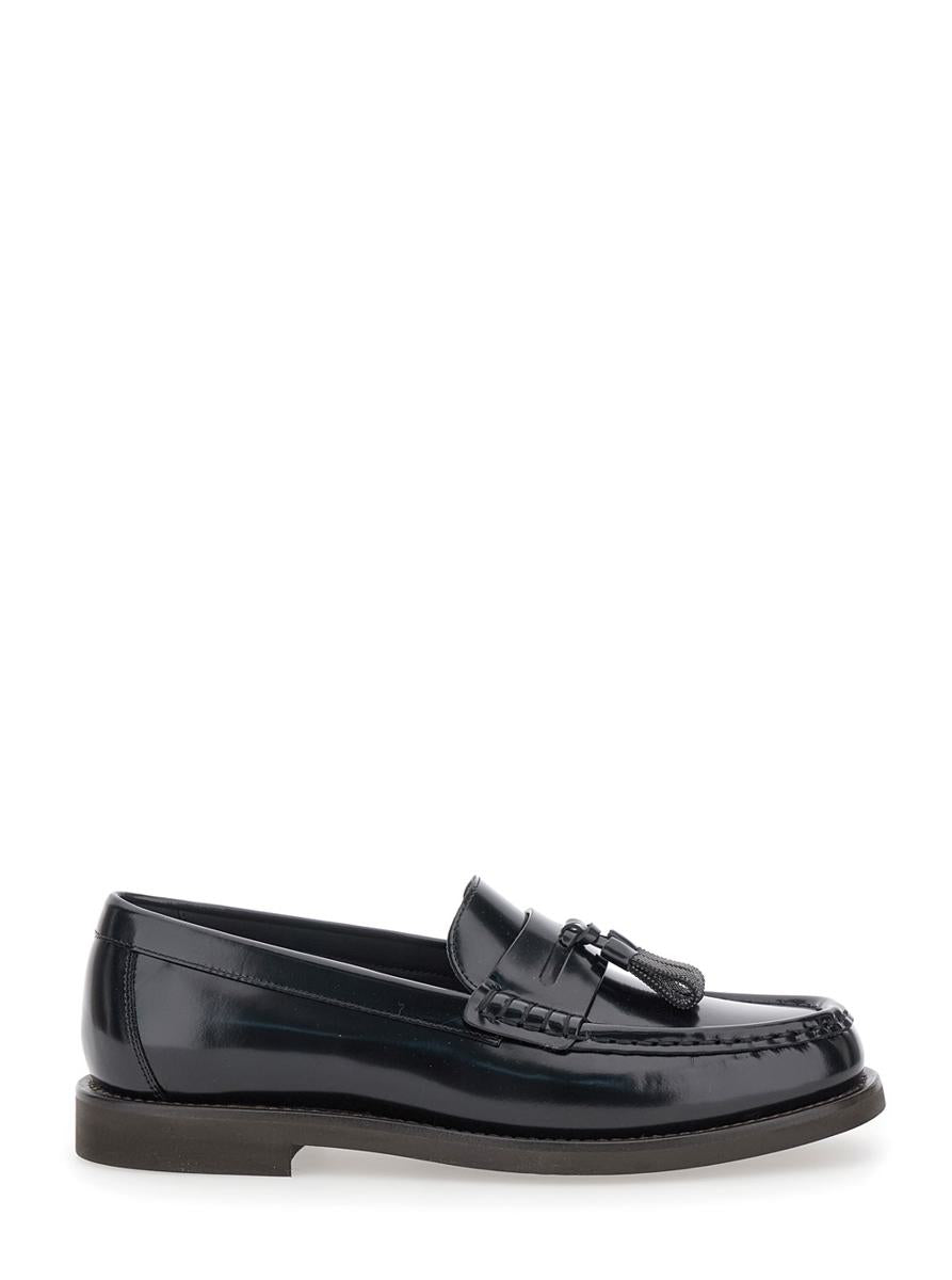 black loafers with monile detail in leather woman