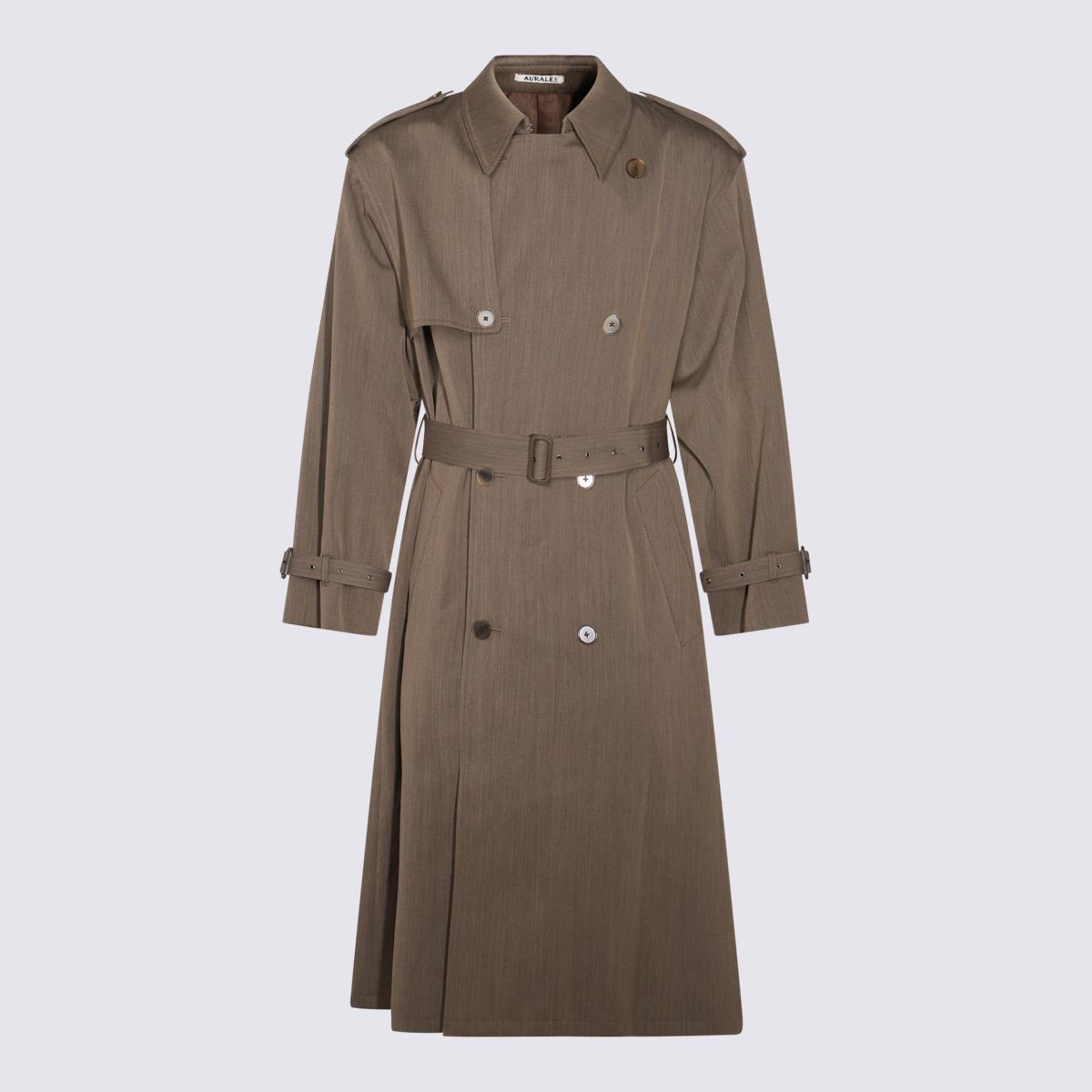 auralee brown wool trench coat