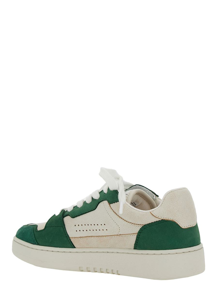 'dice low' green and white low top sneakers with embossed logo and vintage effect in leather woman