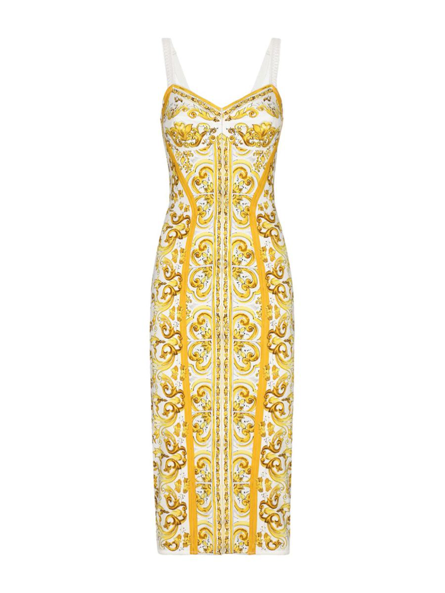 dolce & gabbana maiolica print silk charmeuse bustier dress: