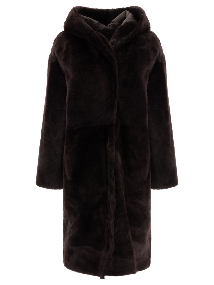 yves salomon cappotto in shearling con cappuccio