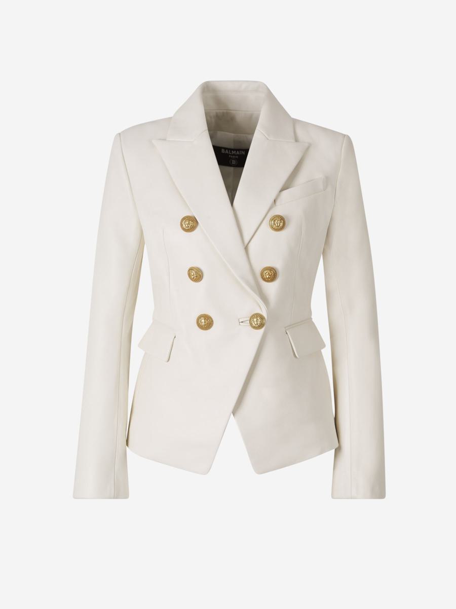 balmain double breasted leather blazer