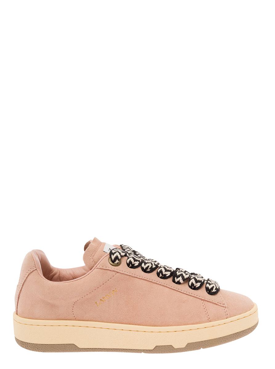 'lite curb' pink low top sneakers with oversized multicolor laces in suede woman