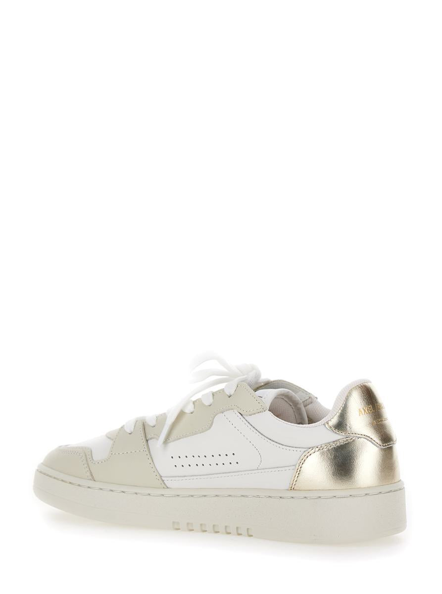 'dice lo' white sneakers with logo detail and metallic heel tab in suede and leather woman