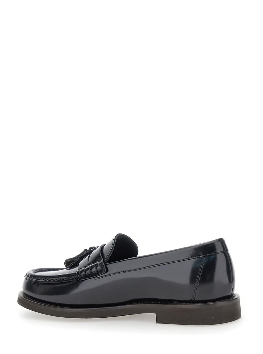 black loafers with monile detail in leather woman