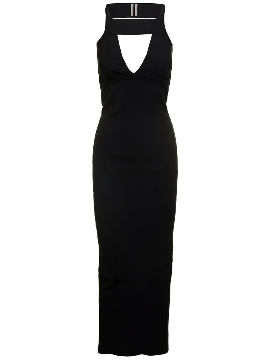 maxi black dress with cut-out in viscose blend woman