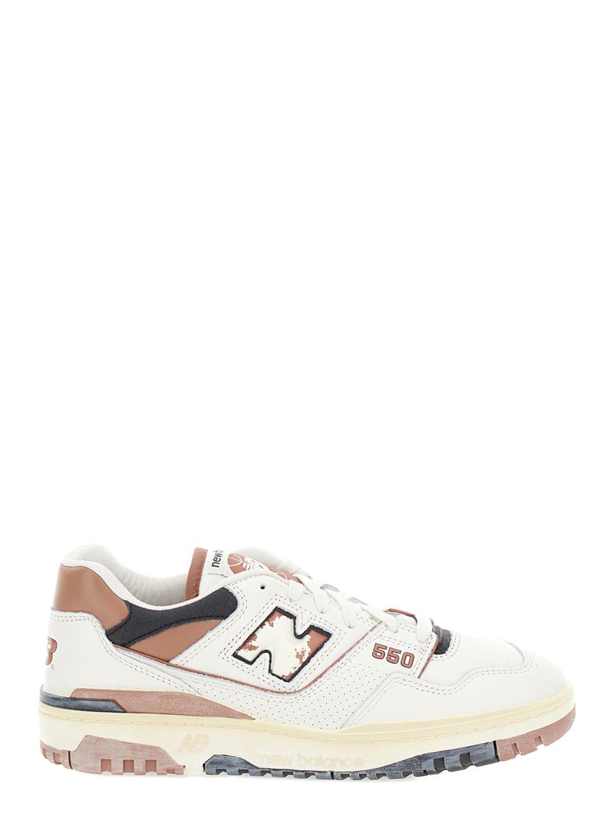 '550' white and brown low top sneakers with logo and contrasting details in leather man