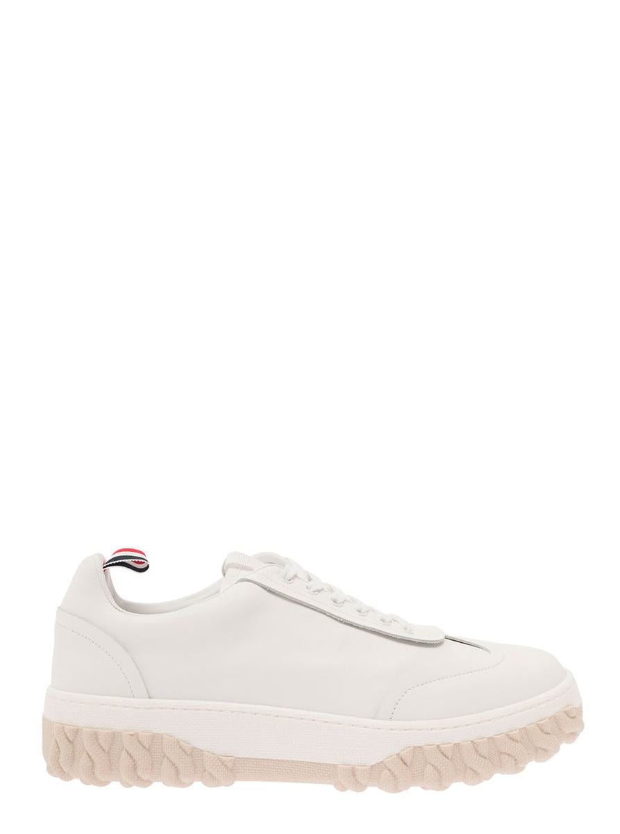 'field' white low top sneakers with cable knit sole and tricolor detail in leather man