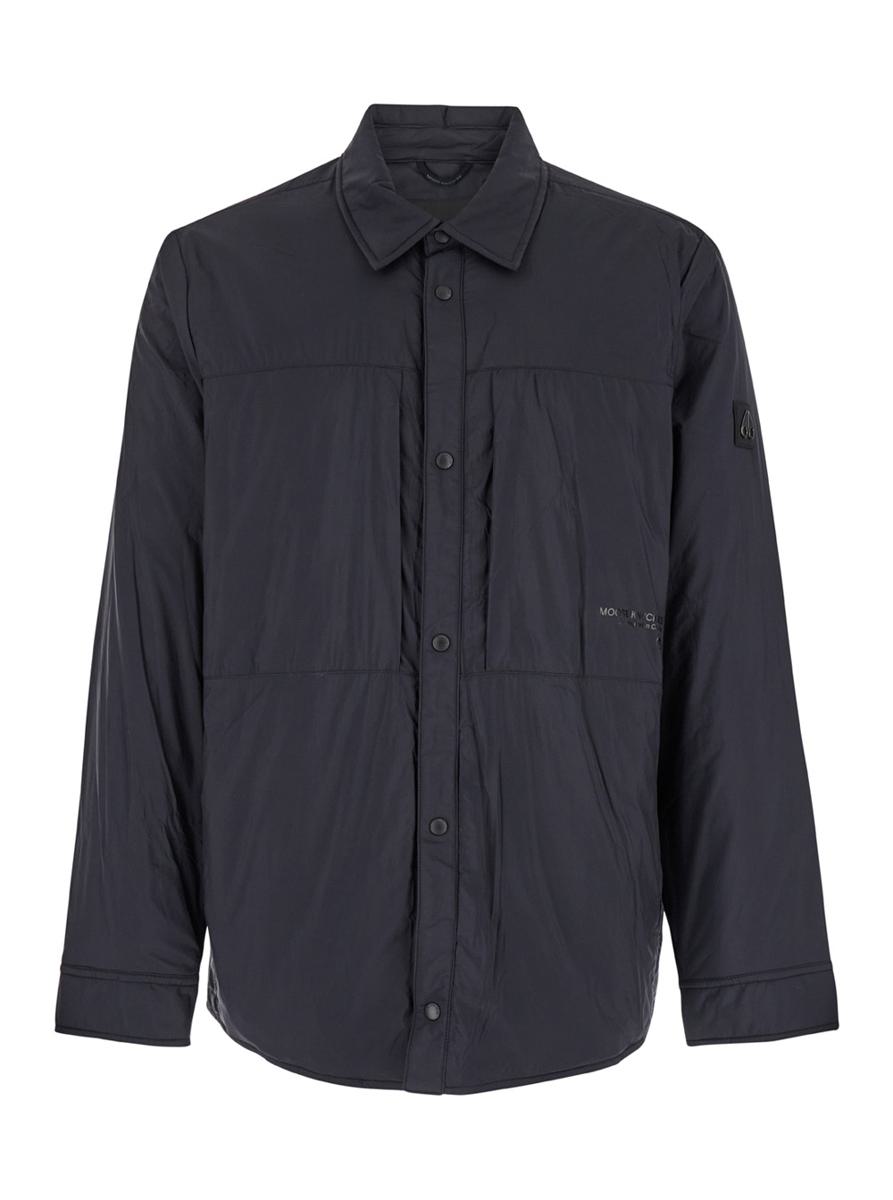 'ash' black waterproof shirt with front push button closure and logo patch in nylon man