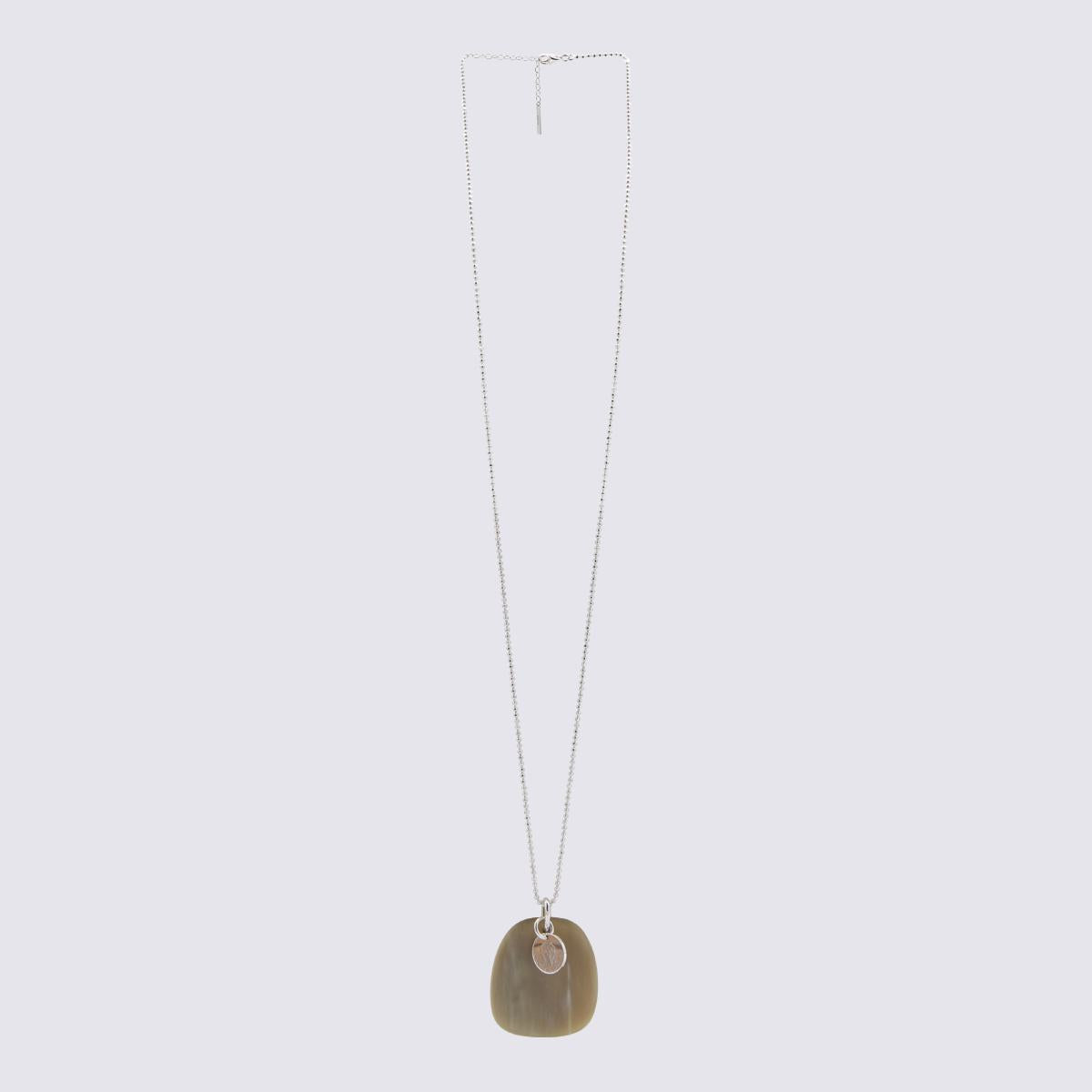 brunello cucinelli silver metal marble necklace