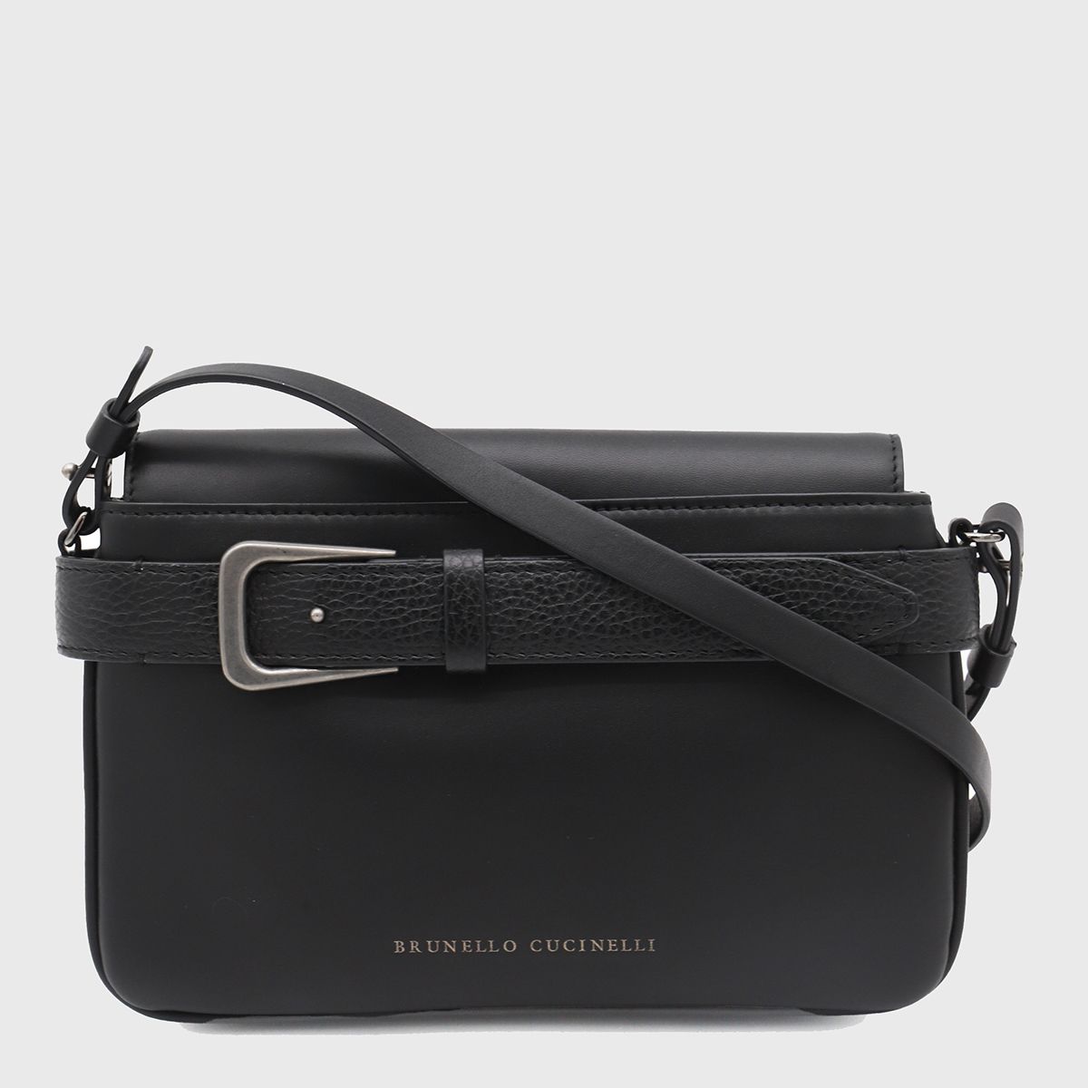 brunello cucinelli black leather crossbody bag