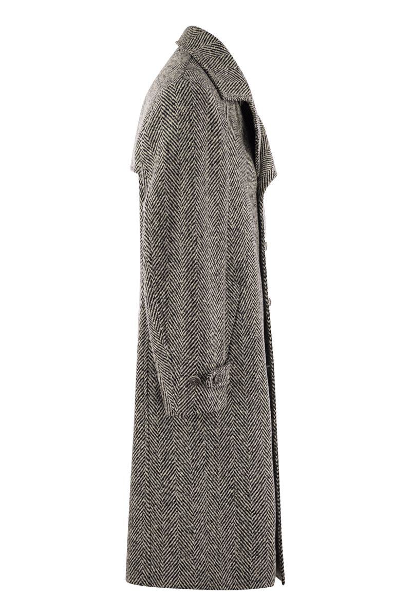 brunello cucinelli one-and-a-half-breasted coat in herringbone virgin wool