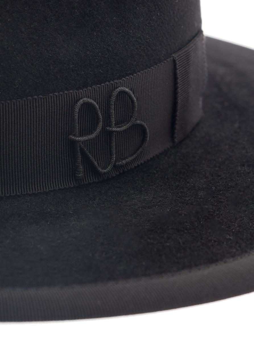 black fedora hat with rb embroidery in felt woman