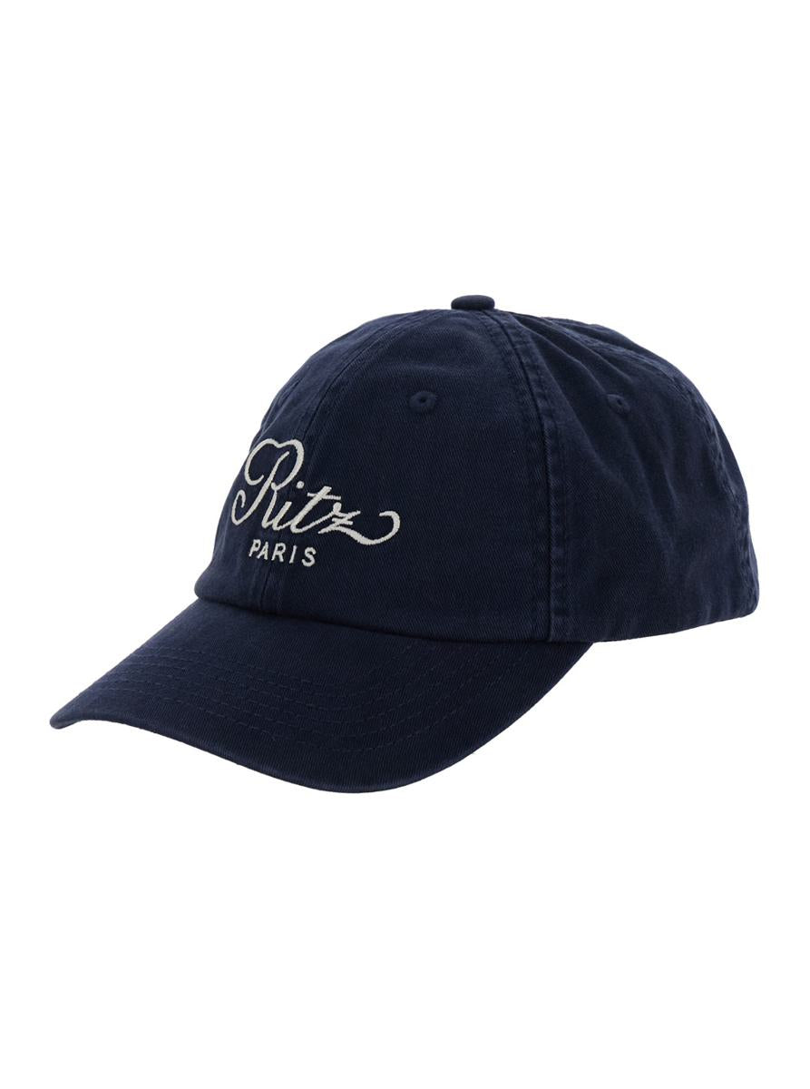 blue baseball cap with print on the front and logo lettering on the rear in cotton woman