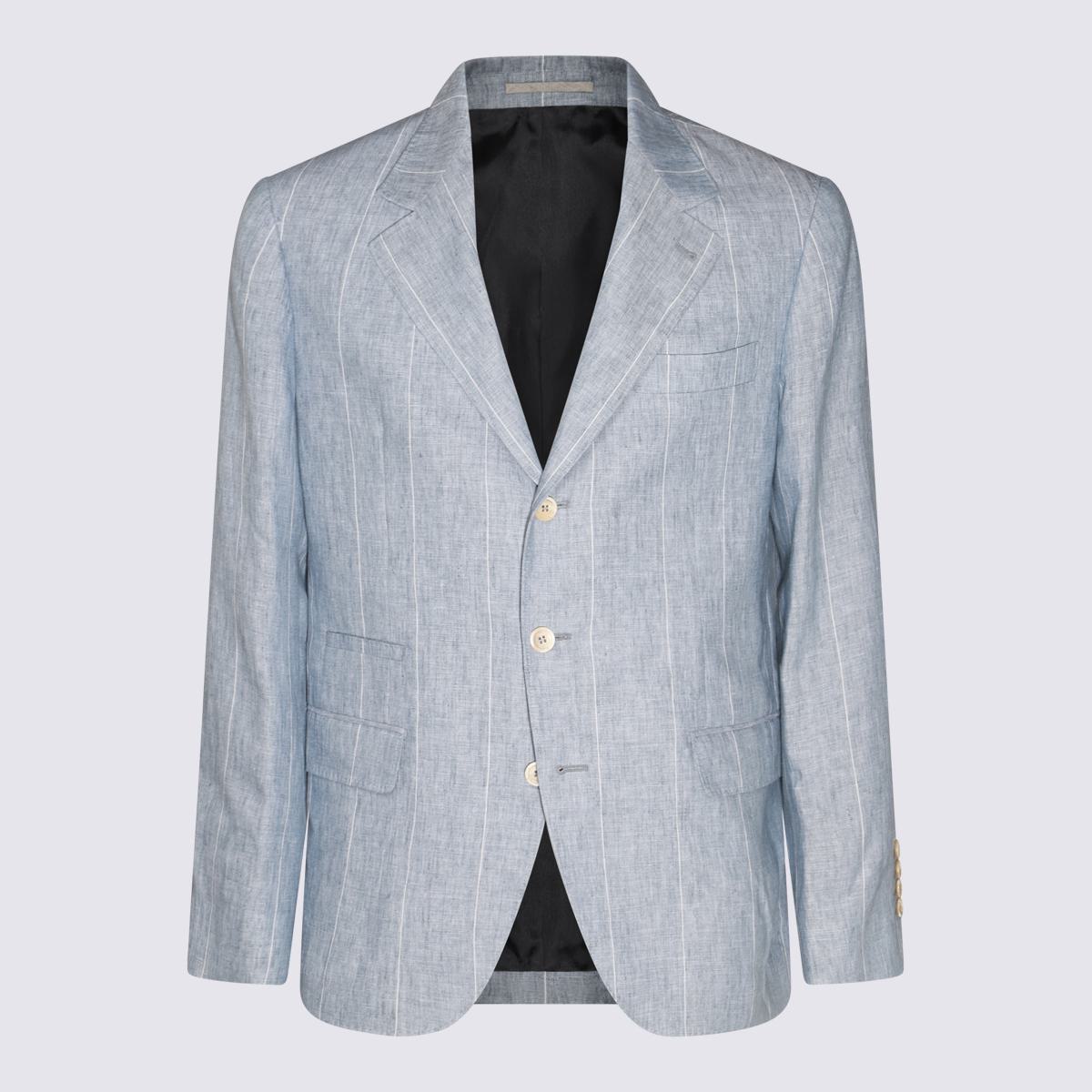 brunello cucinelli light blue cotton blazer