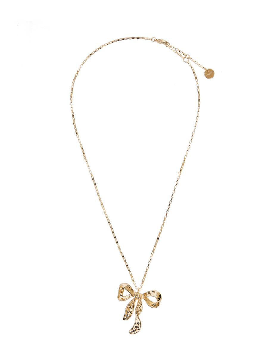 gold-colored necklace with lobster clasp and bow design in brass woman