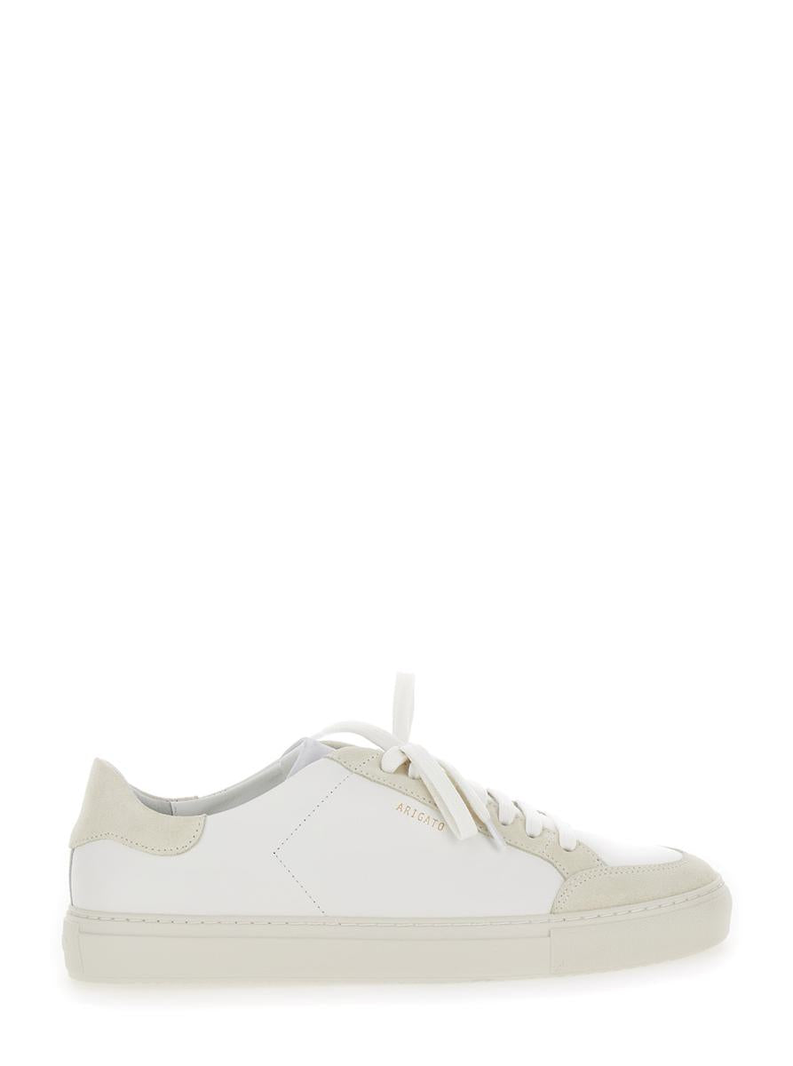 'clean 90 triple' white low top sneakers with laminated logo in leather and suede man