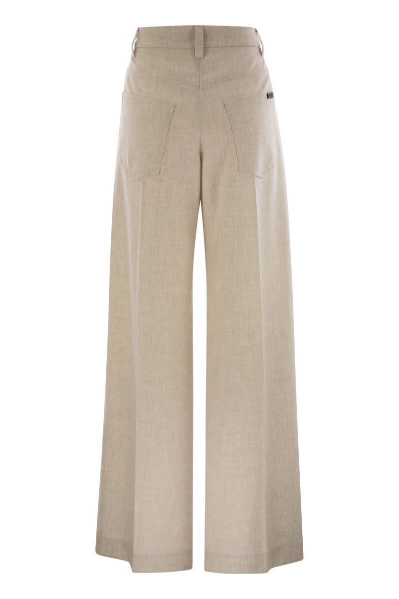 Brunello Cucinelli Wide High-Waisted Wool And Cashmere Trousers With Necklace